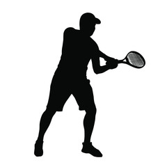 Man tennis player vector silhouette isolated on white background. Sport tennis silhouette isolated. Man recreation after work, anti stress therapy.