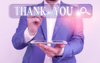 Writing note showing Thank You. Business concept for polite expression used when acknowledging gift...