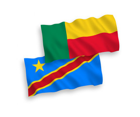 Flags of Democratic Republic of the Congo and Benin on a white background
