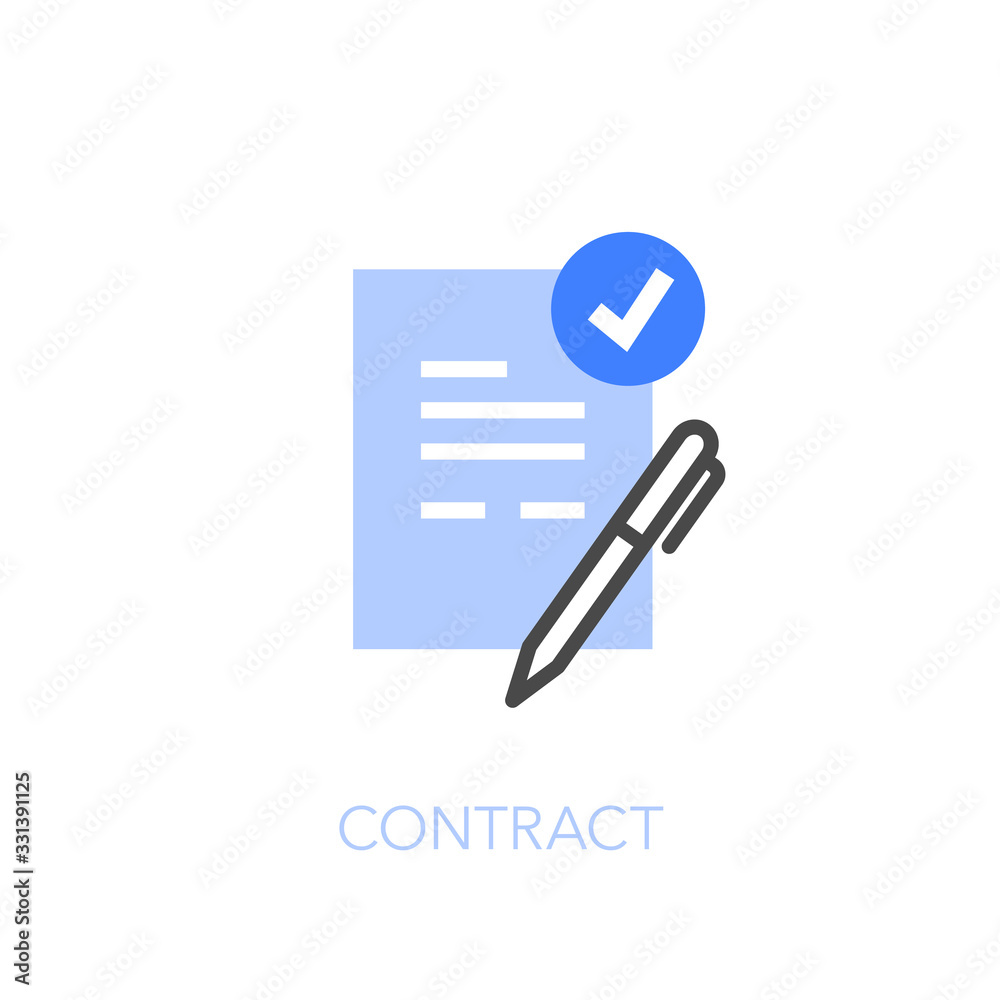 Aufkleber Contract symbol with a sheet of paper, pen and check mark. Easy to use for your website or presentation.
