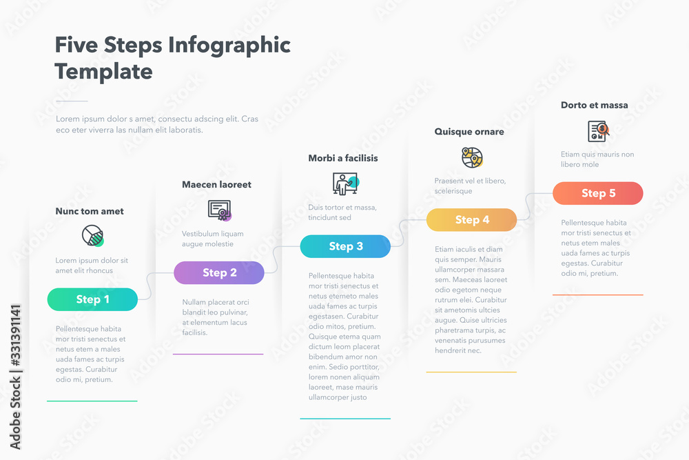 Poster Modern business progress infographic template with five successive steps. Easy to use for your website or presentation.