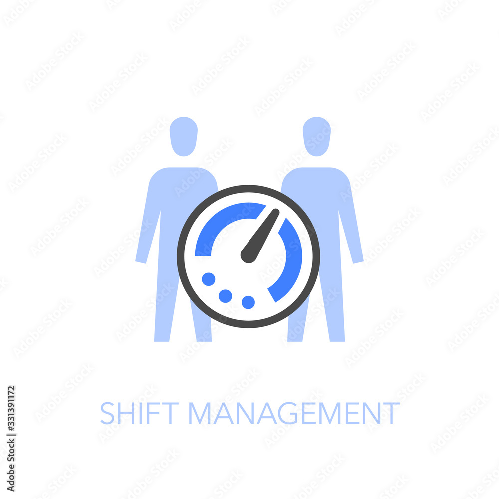 Poster employee shift management symbol with a timer and two people. easy to use for your website or presen