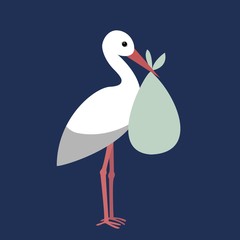 card with a stork holding a scarf with a baby