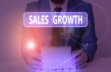 Writing note showing Sales Growth. Business concept for ability to increase revenue over a fixed...