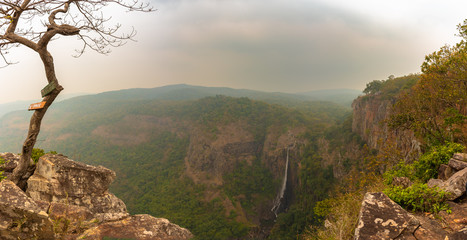The Famous Waterfall in Orissa , Joranda waterfall from a height of 181 mtrs touches the ground on the gorge perpendicularly. - obrazy, fototapety, plakaty