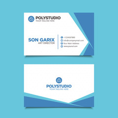 Creative minimalist business card name soft blue design template with simple modern elegant layout. Corporate identity card vector background for company.