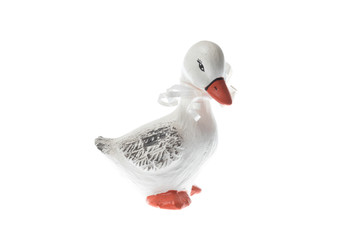 Ceramic duck figurine isolated on white background