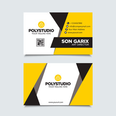 Creative minimalist business card name yellow design template with simple modern elegant layout. Corporate identity card vector background for company.