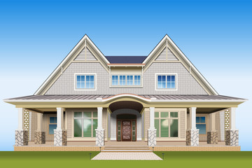 Realistic vector house illustration. Family cozy house.