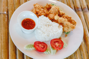 Delicious rice and fried chicken Thai gourmet  Asian food style .