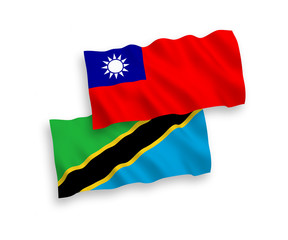 Flags of Tanzania and Taiwan on a white background