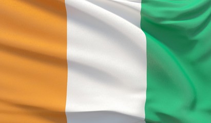 Obraz premium Waving national flag of Cote Ivoire. Waved highly detailed close-up 3D render.