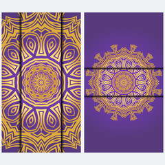 Vintage luxury decorative design invitation casrd of golden mandala. Vector illustration. Floral ornament