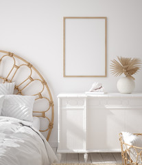 Mockup frame in Coastal boho style bedroom interior, 3d render © artjafara