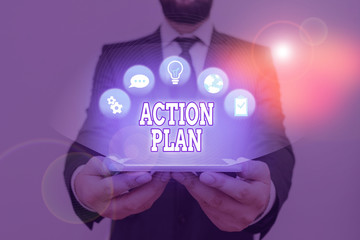Conceptual hand writing showing Action Plan. Concept meaning proposed strategy or course of actions...