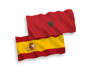 Flags of Morocco and Spain on a white background