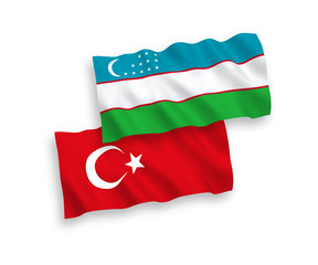 Flags of Turkey and Uzbekistan on a white background