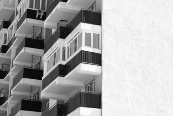 Modern apartment building. Black and white. Abstract architectural background. Black and white. Ust-Kamenogorsk (kazakhstan)