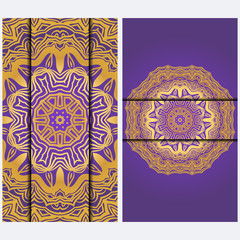 Vintage luxury decorative design invitation casrd of golden mandala. Vector illustration. Floral ornament