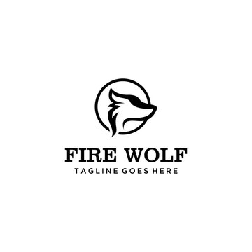 wolf head logo illustration which is shaped like a burning fire.