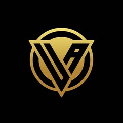 UA logo monogram with triangle shape and circle rounded isolated on gold colors