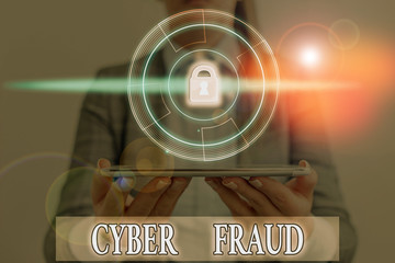 Word writing text Cyber Fraud. Business photo showcasing any crime that is committed with the use of a computer