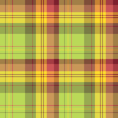 Seamless pattern in great summer green, yellow and red  colors for plaid, fabric, textile, clothes, tablecloth and other things. Vector image.