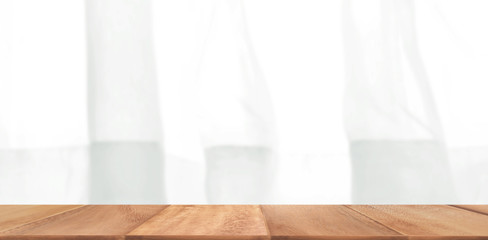 Wood table display over blur