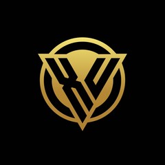 XU logo monogram with triangle shape and circle rounded isolated on gold colors