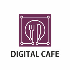 Digital Cafe Logo. Electronic fork and knife in a square. Vector graphics