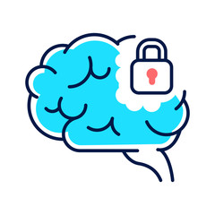 Brain blocking line color icon. Symptom of dementia. Brain does not process or absorb new information. Sign for web page, mobile app, button, logo. Editable stroke