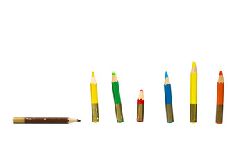 Fototapeta na wymiar Short colored pencils isolated on white background