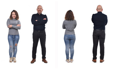 Obraz premium front and back couple on white arms crossed