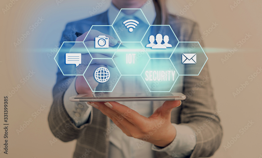 Poster writing note showing iot security. business concept for practice of eradicating vulnerabilities in i