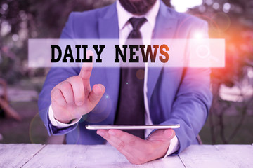 Writing note showing Daily News. Business concept for information or reports about recent events...