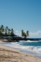 Vertical view of Makaha beach in Oahu Hawaii.