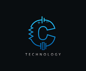 Electric C Letter Icon Design With Electrical Engineering Component Symbol.