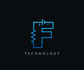 Obraz premium Electric F Letter Icon Design With Electrical Engineering Component Symbol.