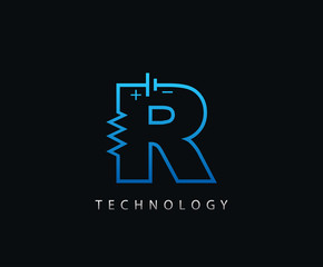 Obraz premium Electric R Letter Icon Design With Electrical Engineering Component Symbol.