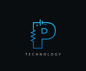 Obraz premium Electric P Letter Icon Design With Electrical Engineering Component Symbol.