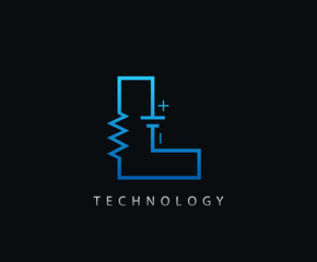 Electric L Letter Icon Design With Electrical Engineering Component Symbol.