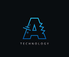 Electric A Letter Icon Design With Electrical Engineering Component Symbol.