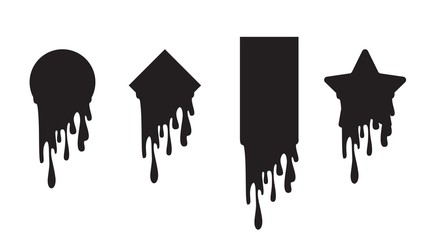 Set of dripping paint icon set. Current liquid stains, inks. Paint flows. Melted circle, star, rectangle, rhombus, square logo. Vector illustration. Color easy to edit. Transparent background.