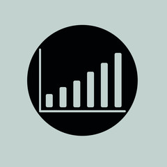 Bar graph indicating benefits, on a black circle. Concept vector icon about economy.