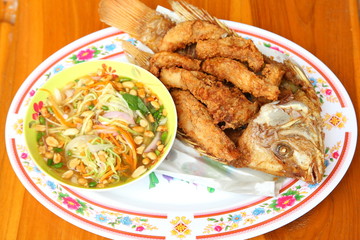 Fried fish and sauce,Thailand food is delicious