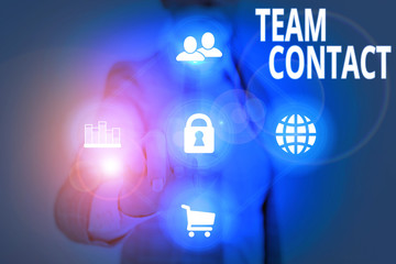 Writing note showing Team Contact. Business concept for The interaction of the individuals on a...
