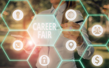 Word writing text Career Fair. Business photo showcasing an event at which job seekers can meet...