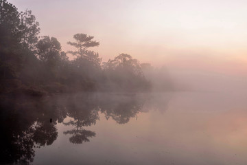 Naklejka premium Sunrise Phu Kradueng Reservoir Phu Kradueng National Park , located in Phu Kradueng District in Loei Province : Thailand 