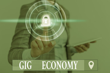 Word writing text Gig Economy. Business photo showcasing free market system in which temporary...