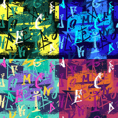 Fototapeta premium Abstract seamless vector pattern for girls, boys, clothes. Creative background with ink brush latin alphabet. Funny wallpaper for textile and fabric. Fashion style. Colorful bright web design